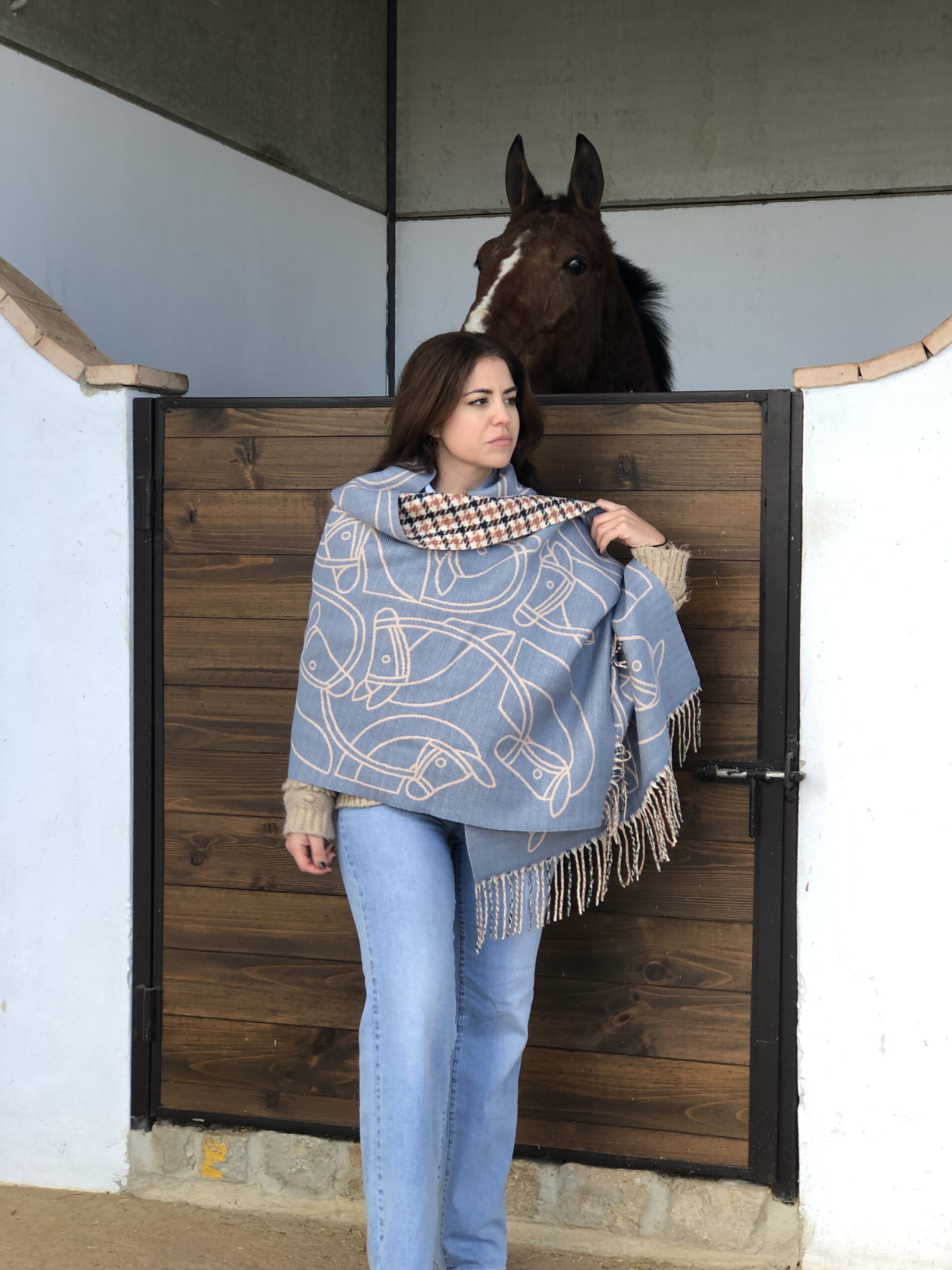 PASHMINA CABALLO COLOR CELESTE